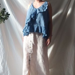 Linen Frilled Sleeveless Top